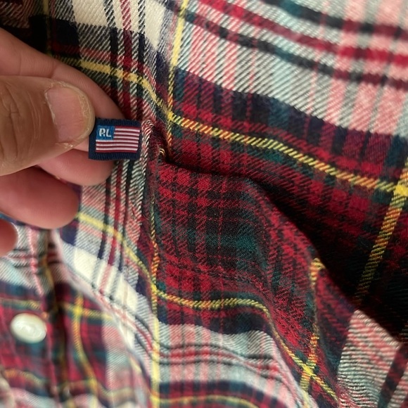 Vintage Ralph Lauren Jeans  Red Plaid Flannel long sleeve button down shirt Sz S - Picture 4 of 12
